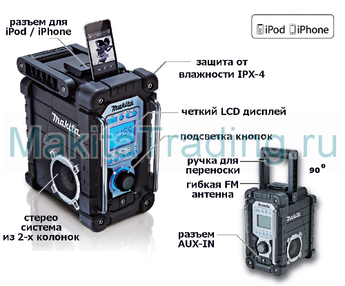 радио для iphone и ipod макита bmr103b
