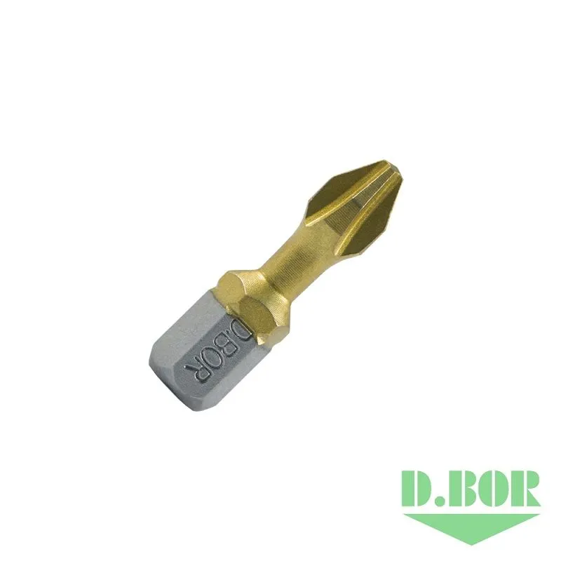 Биты фрезерованные с покрытием нитрид титана TiN-half, Ph 3x25 мм, Torsion, C 6,3 (10 шт.) D.BOR D04-DTHTPH03025010