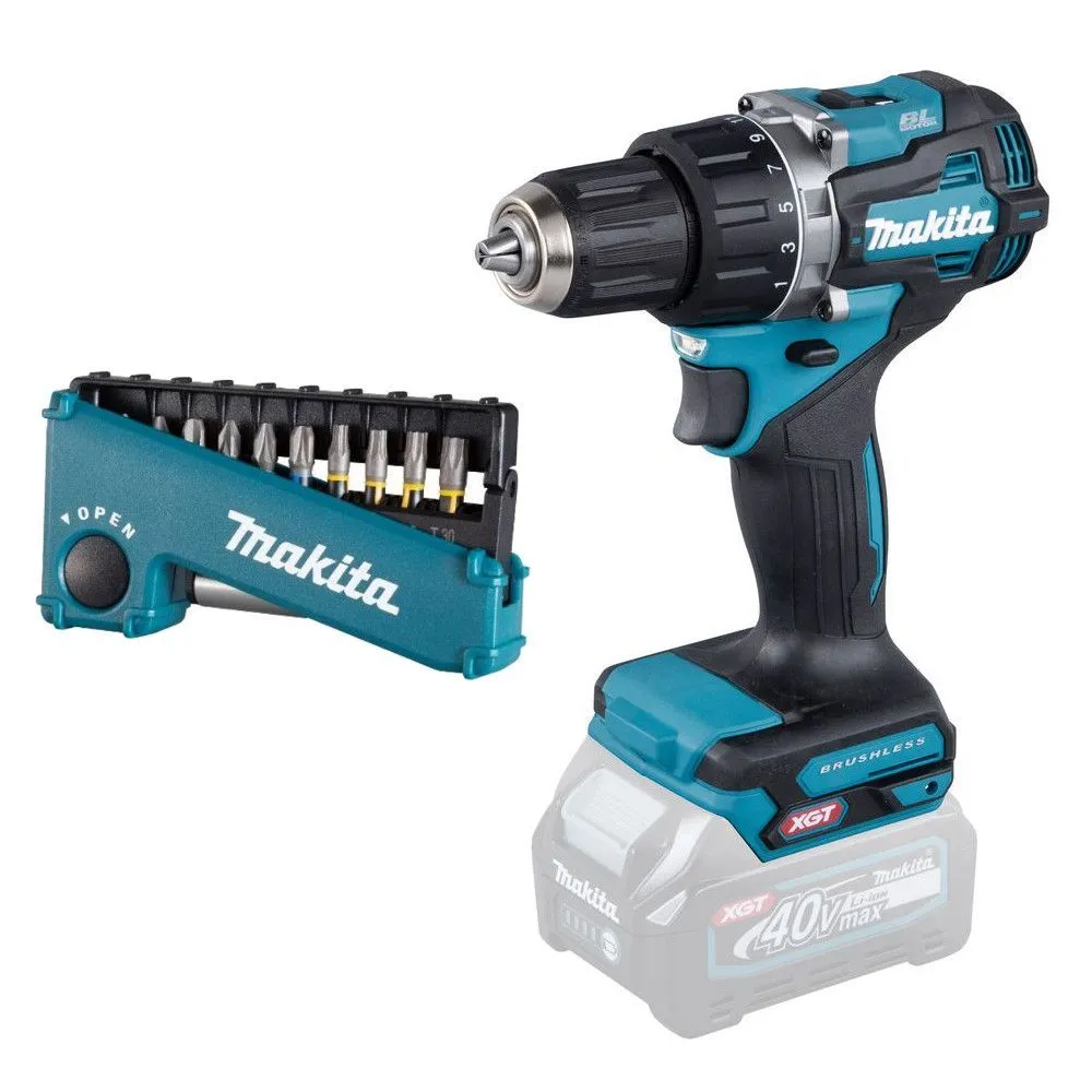 Аккумуляторная дрель-шуруповерт XGT Makita DF002GZ + набор бит E-03567