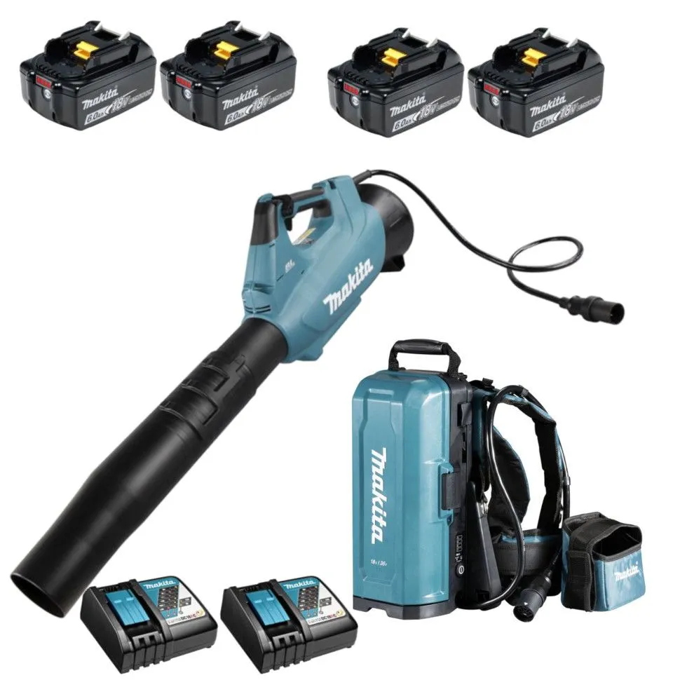 Аккумуляторная воздуходувка Makita UB001CZ + батарея BL1860B 4шт + зарядка DC18RC 2шт + адаптер