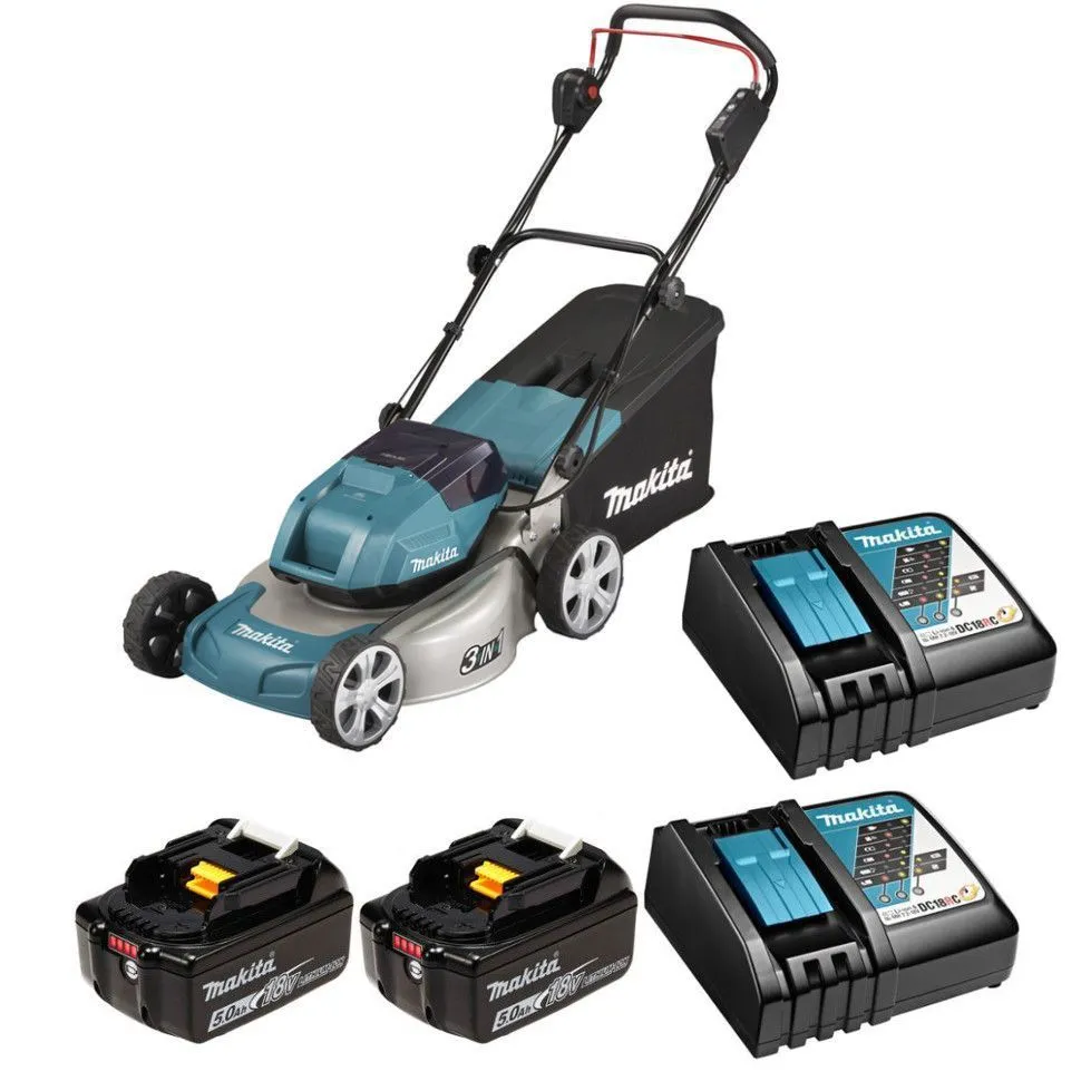 Аккумуляторная газонокосилка Makita DLM460Z + батарея BL1850B 2шт + зарядка DC18RC 2шт