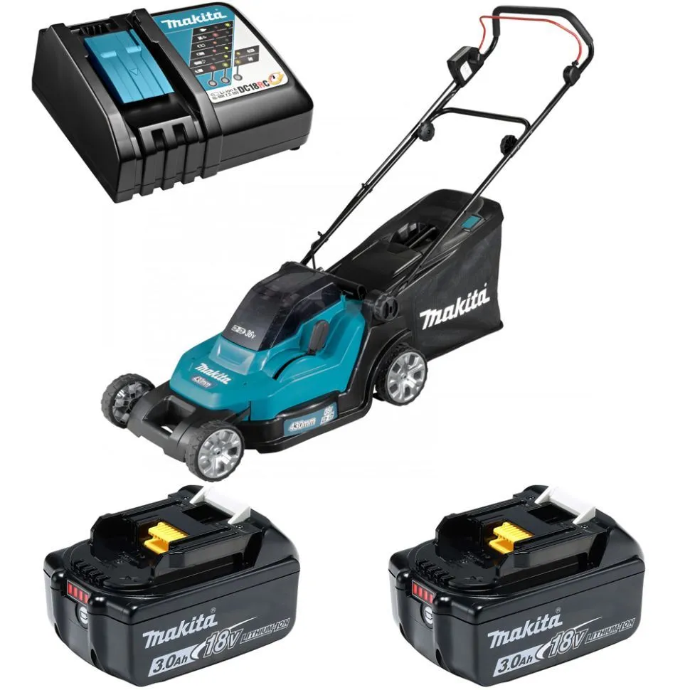 Аккумуляторная газонокосилка Makita DLM382Z + батарея BL1830B 2шт + зарядка DC18RC