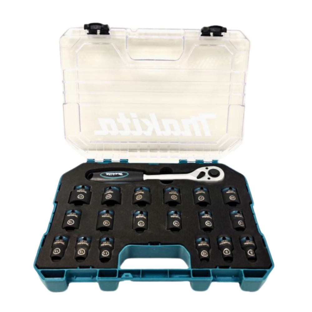 Набор трещотка + торцовые головки 1/2" (8-27 мм) 19шт. Makita E-30069