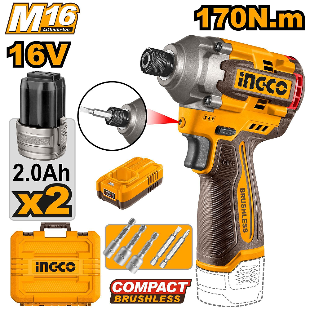 Аккумуляторный ударный винтоверт INGCO INDUSTRIAL CIRLI16178